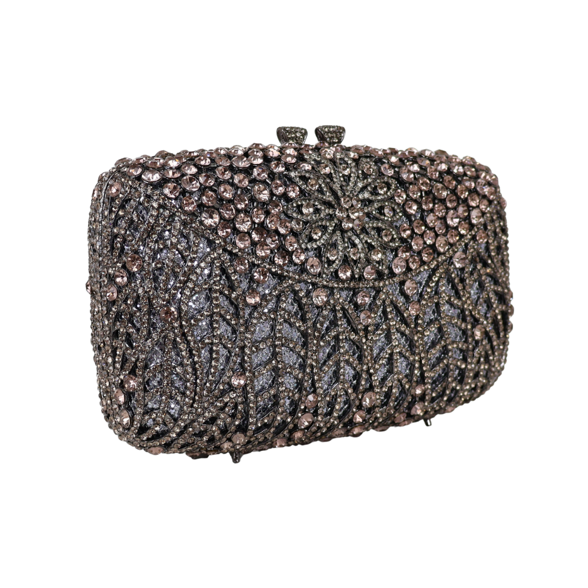 Bolsa Festa Clutch Pedraria Strass Prata Grafite