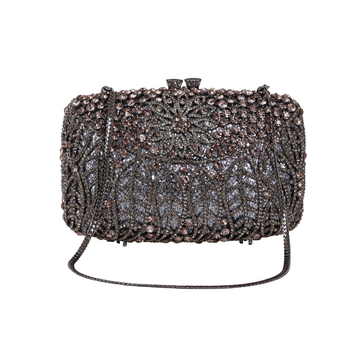 Bolsa Festa Clutch Pedraria Strass Prata Grafite