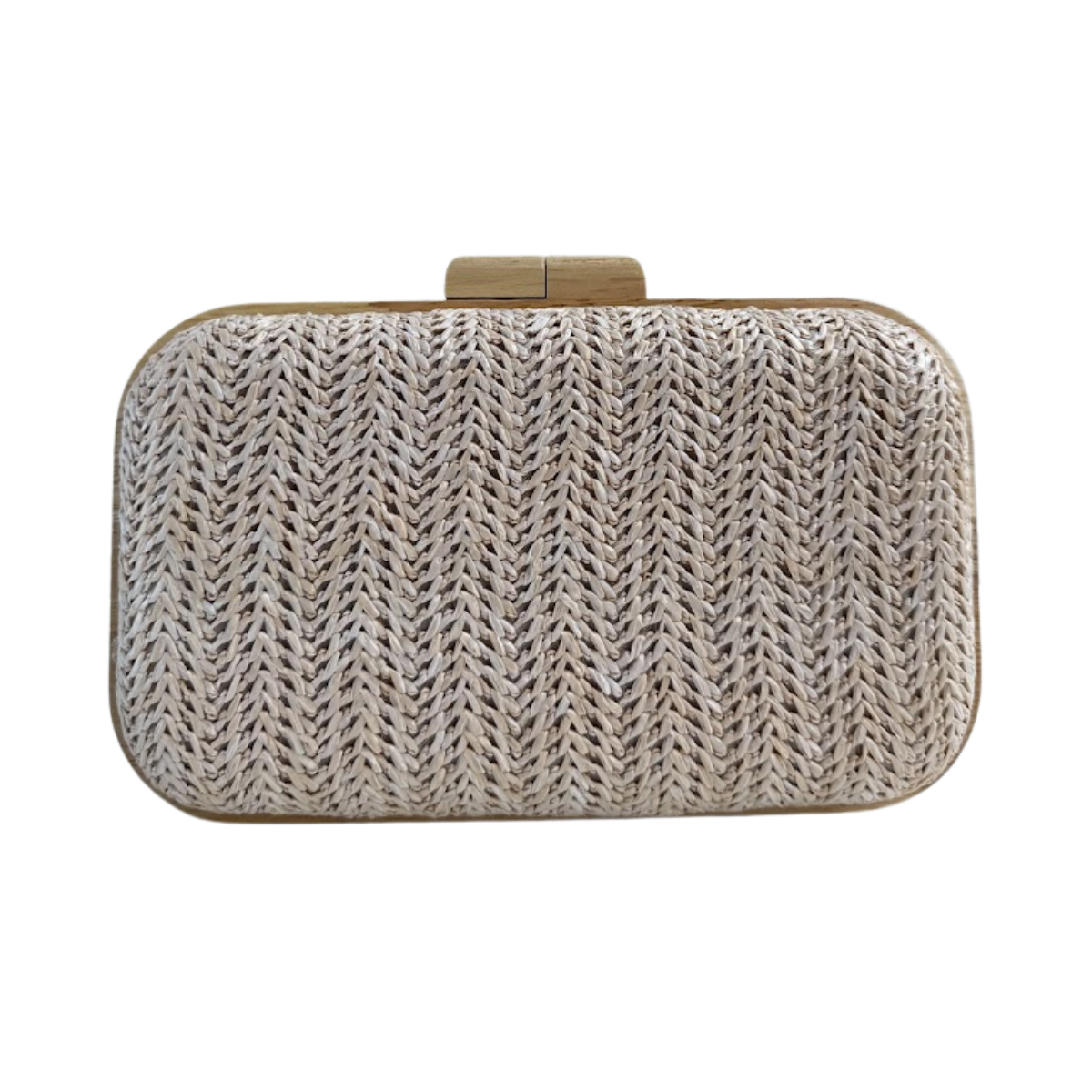 Bolsa de Festa Clutch Madeira e Palha Bege Claro