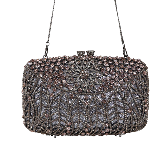 Bolsa Festa Clutch Pedraria Strass Prata Grafite
