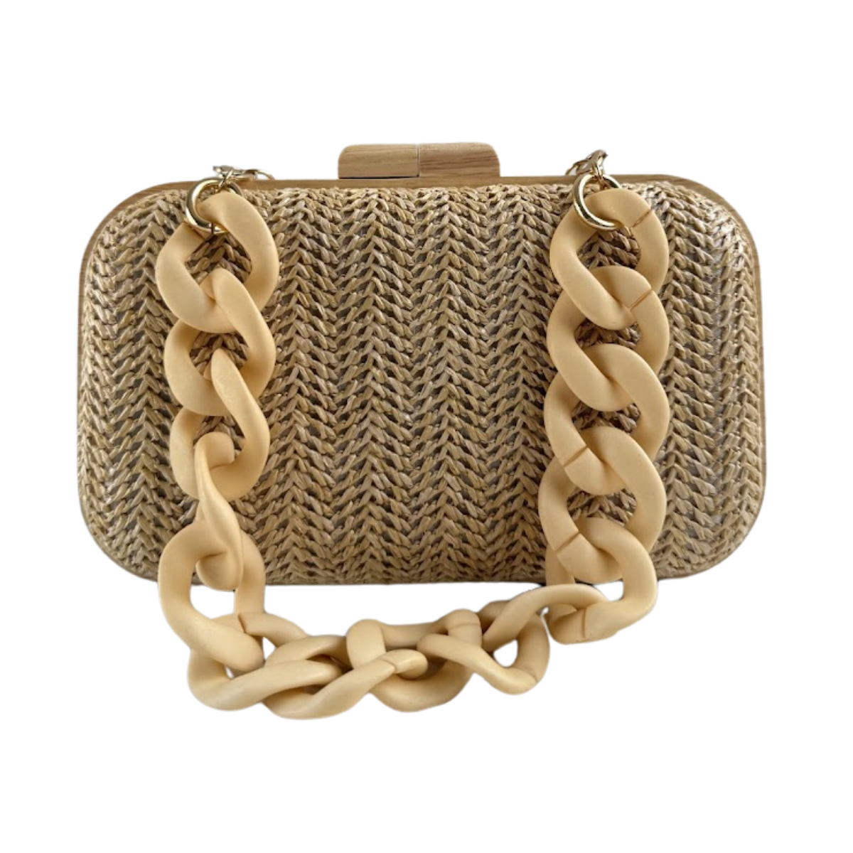 Bolsa de Festa Clutch Madeira e Palha Bege