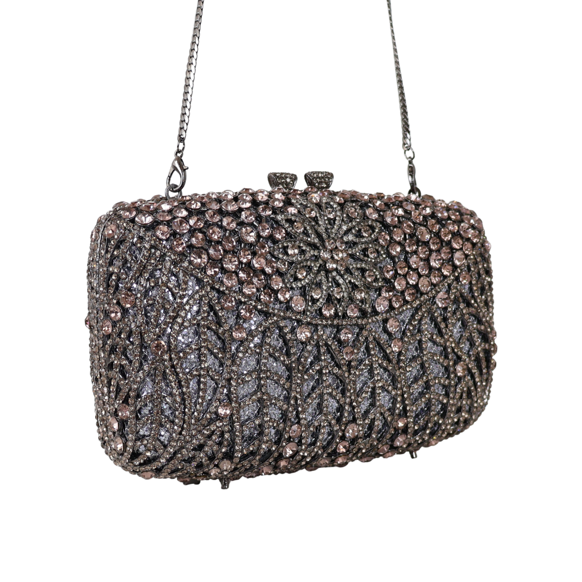 Bolsa Festa Clutch Pedraria Strass Prata Grafite