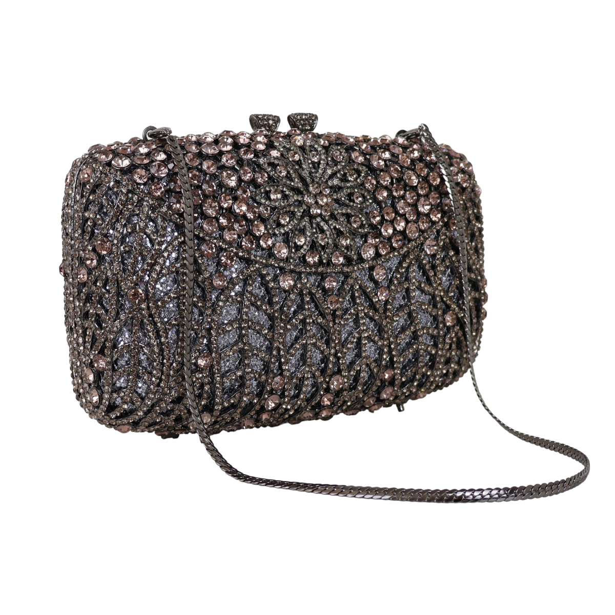 Bolsa Festa Clutch Pedraria Strass Prata Grafite