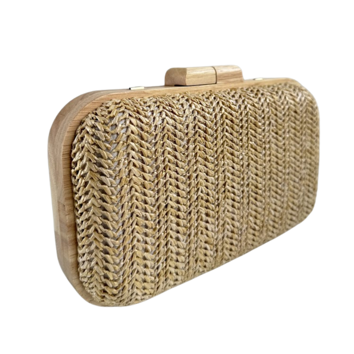 Bolsa de Festa Clutch Madeira e Palha Bege