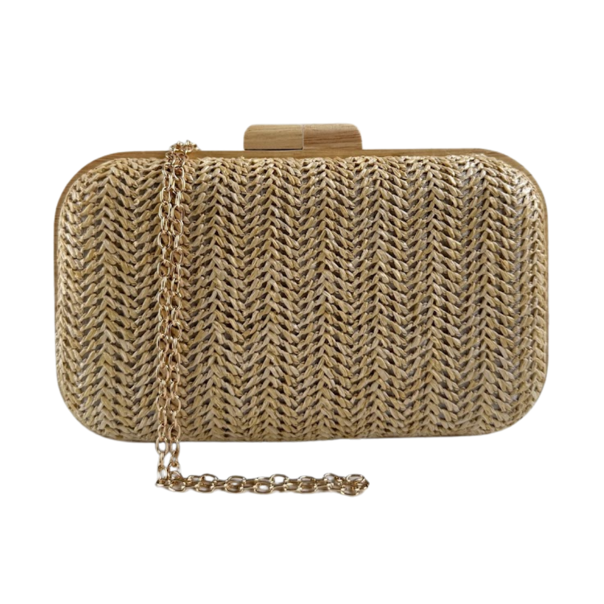 Bolsa de Festa Clutch Madeira e Palha Bege