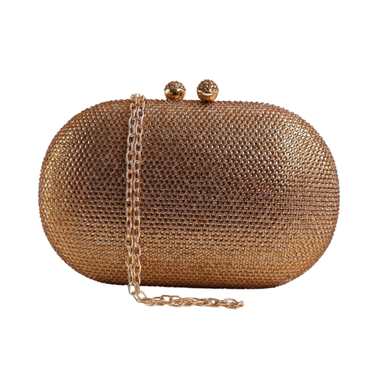 Bolsa Festa Clutch Pedraria Strass Oval Dourada