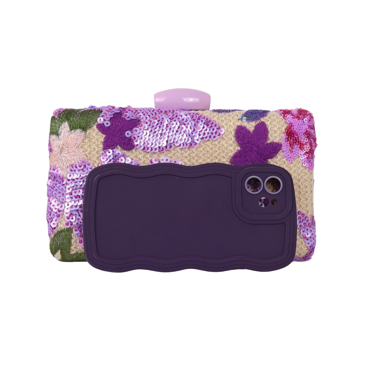 Bolsa Clutch Festa Bordada Flores Roxa