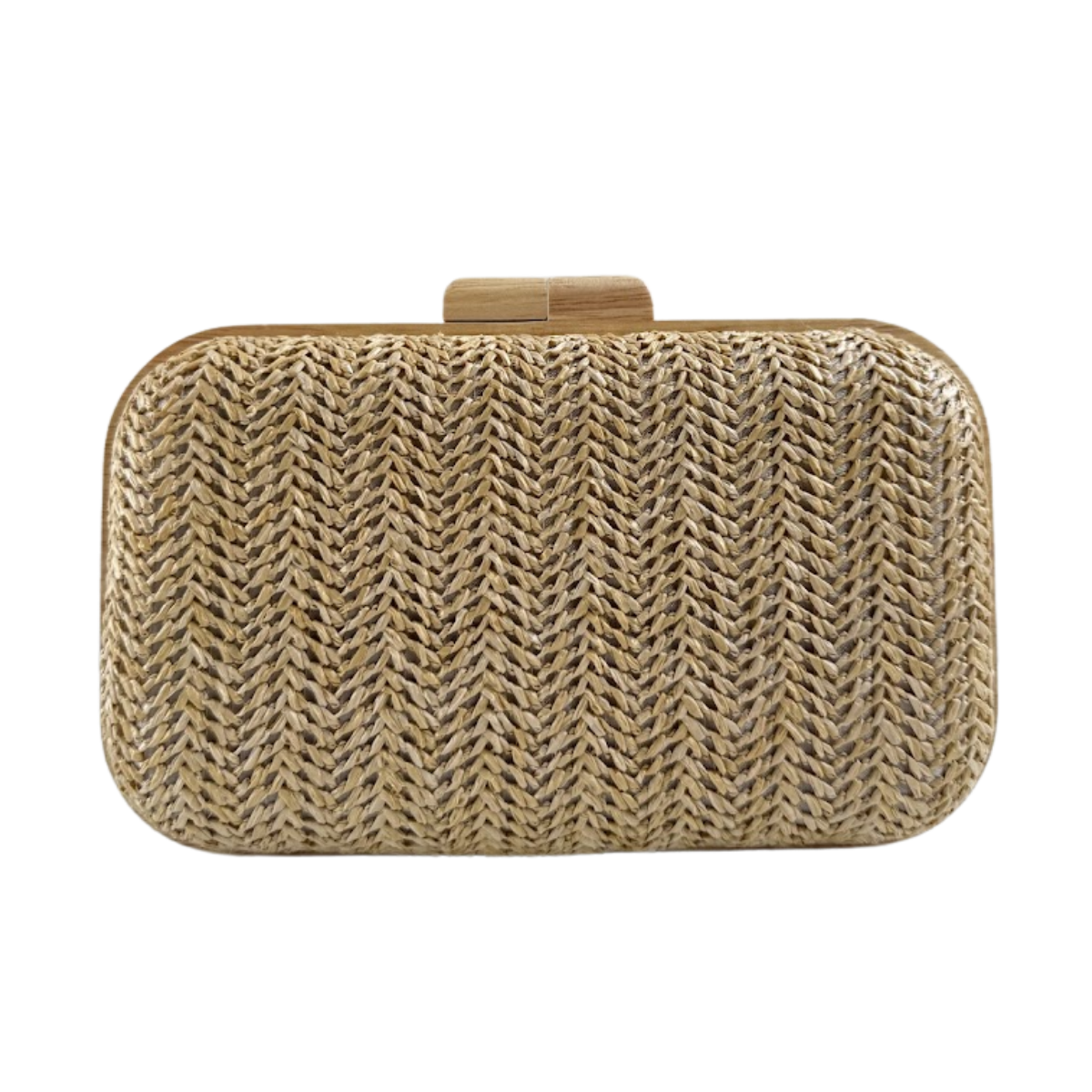 Bolsa de Festa Clutch Madeira e Palha Bege