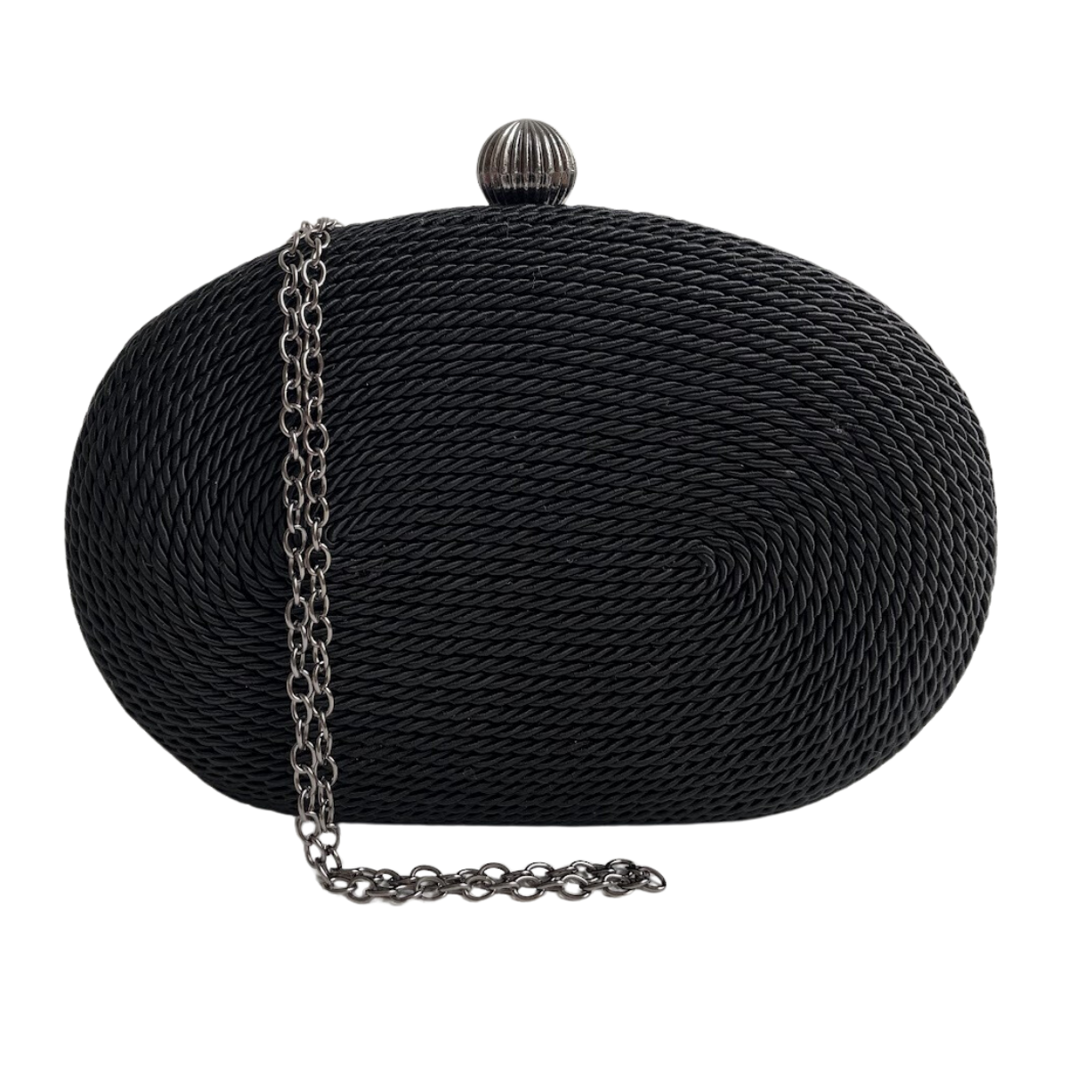 Bolsa de Festa Clutch Corda Trançada Oval Preta