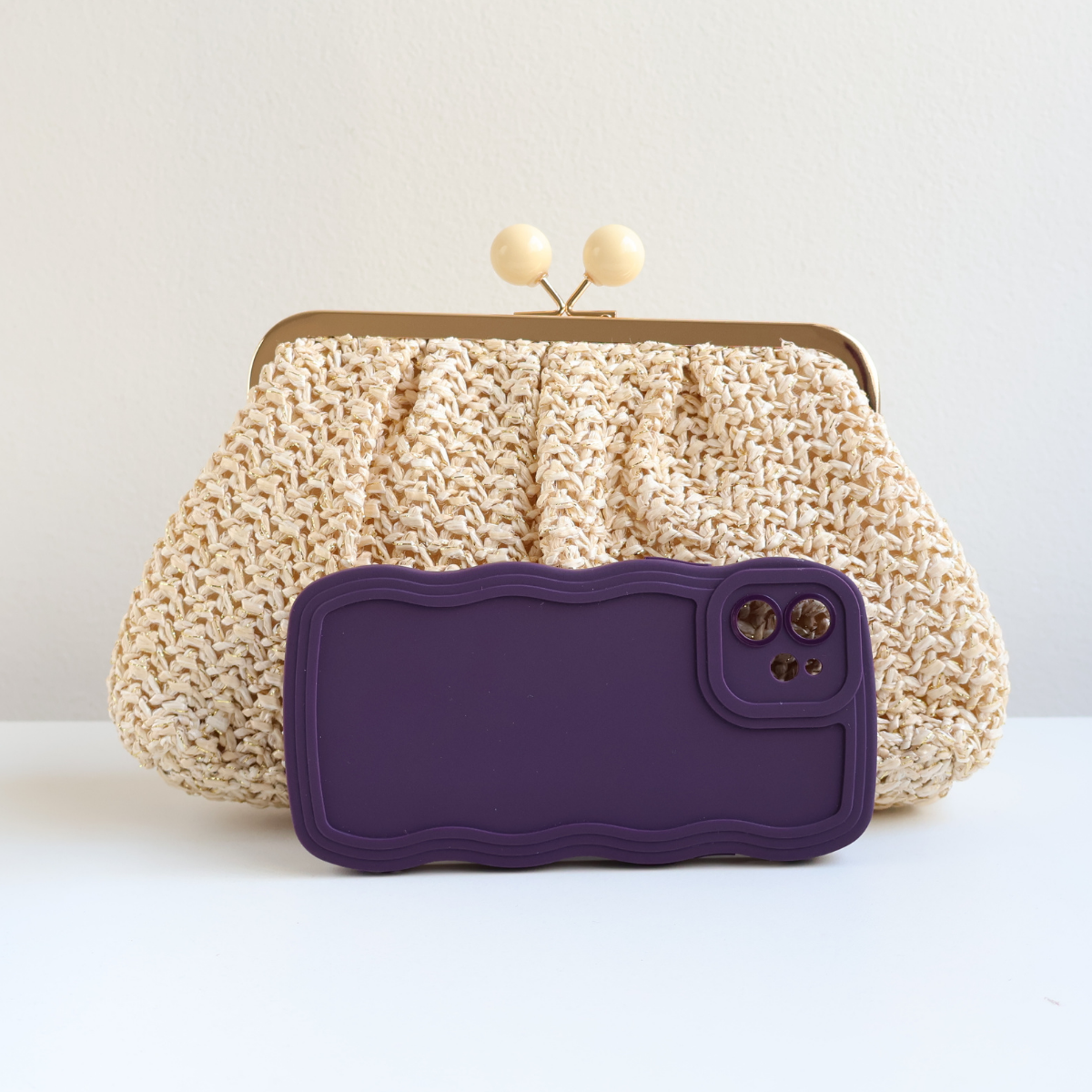 Bolsa Pouch Festa Clutch Palha Bege Claro