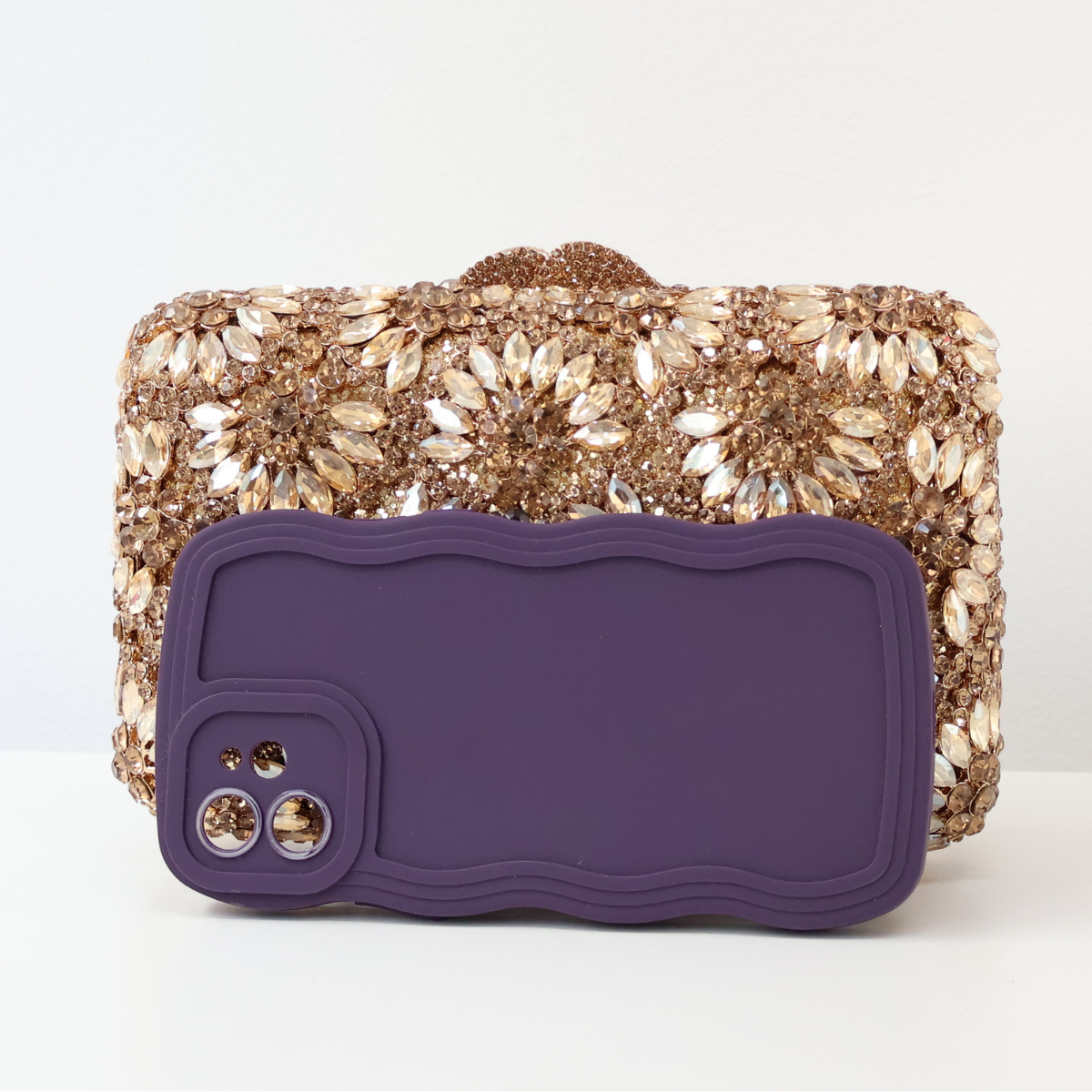 Bolsa Festa Clutch Pedraria Strass Dourada