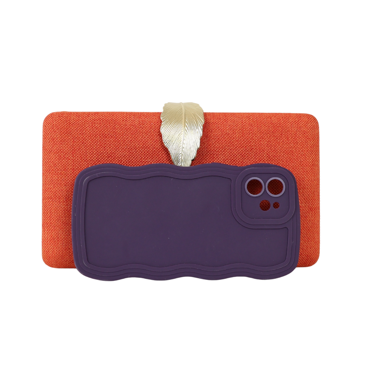 Bolsa Clutch Festa Fecho de Folha Laranja