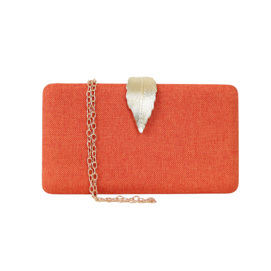 Bolsa Clutch Festa Fecho de Folha Laranja