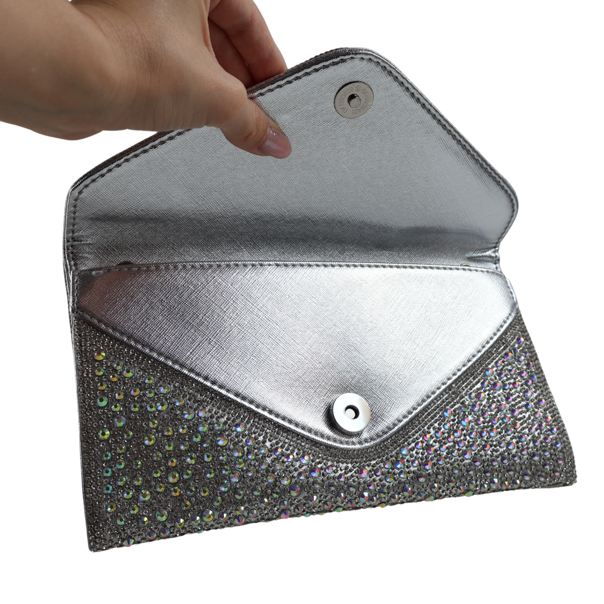Bolsa Carteira de Festa Clutch Strass Prata Furtacor
