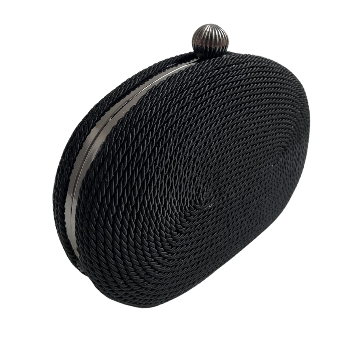Bolsa de Festa Clutch Corda Trançada Oval Preta
