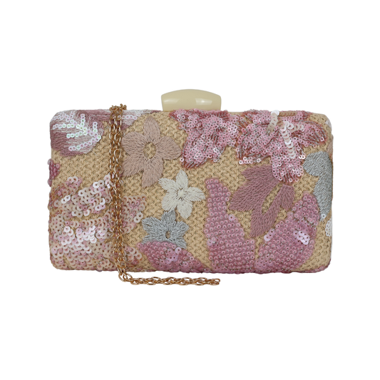 Bolsa Clutch Festa Bordada Flores Rosa