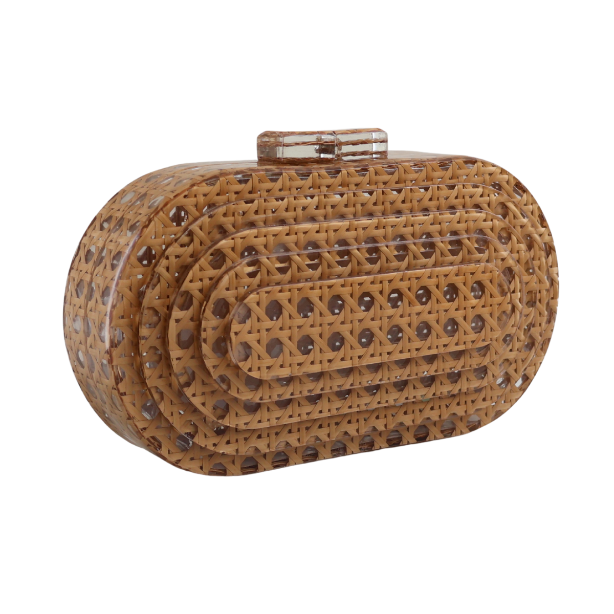 Bolsa Festa Clutch Oval Acrílico e Palha da Índia Marrom