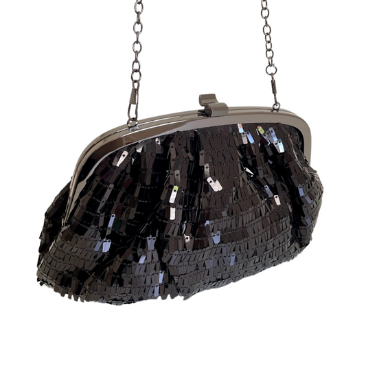 Bolsa de Festa Clutch Lantejoula Brilhante Preta