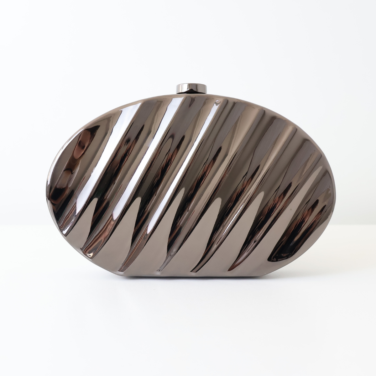 Bolsa de Festa Clutch Metalizada Oval Prata Grafite