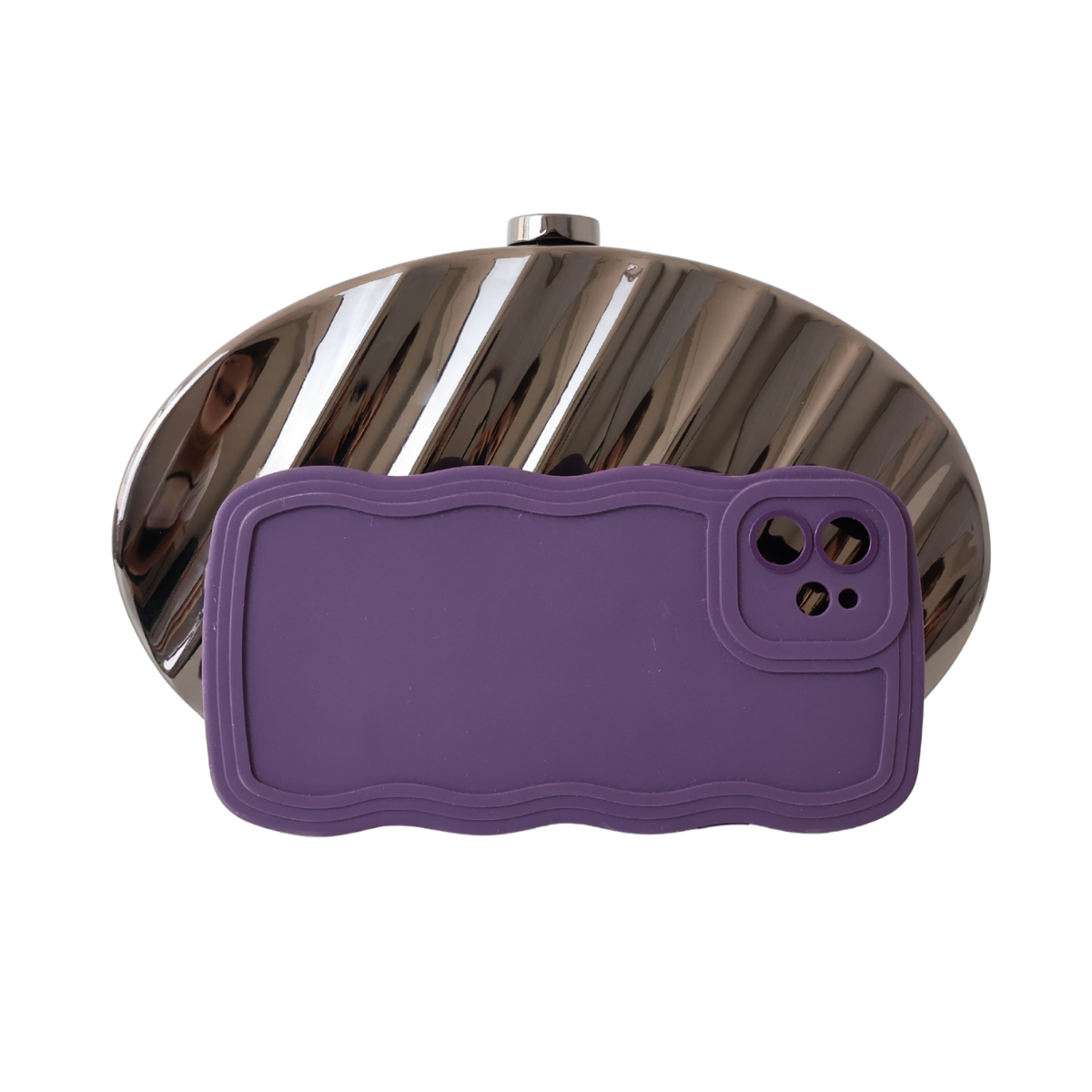 Bolsa de Festa Clutch Metalizada Oval Prata Grafite