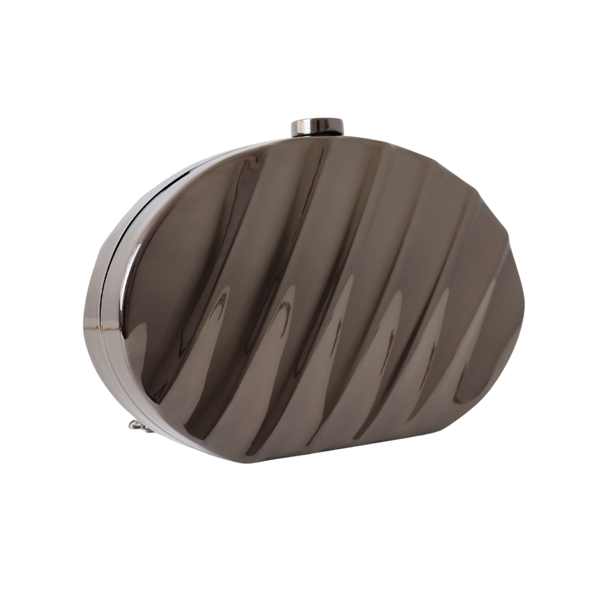 Bolsa de Festa Clutch Metalizada Oval Prata Grafite