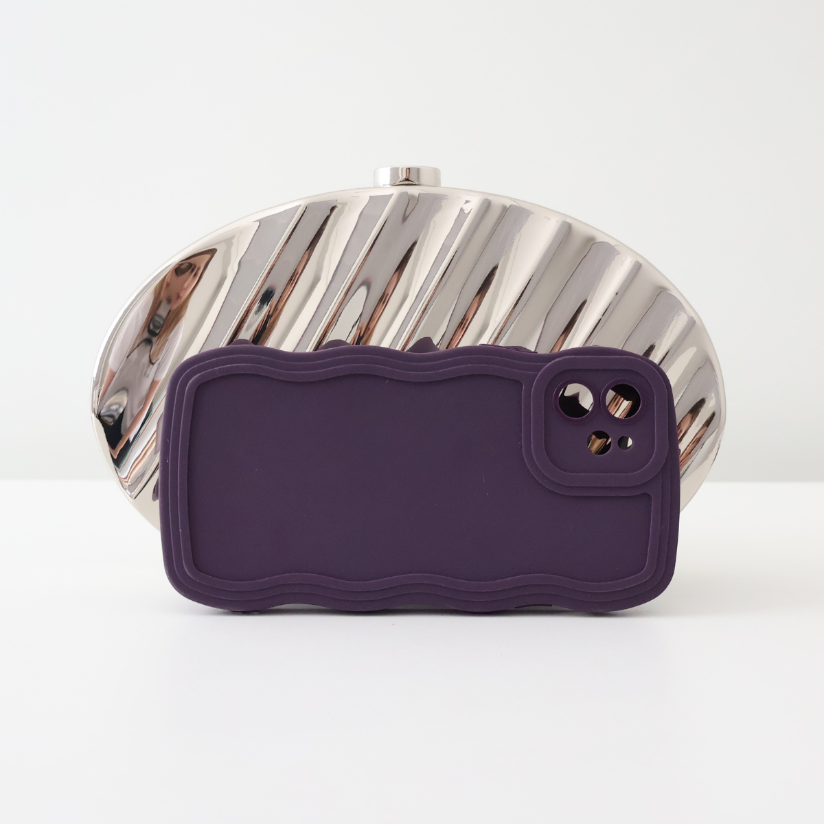 Bolsa de Festa Clutch Metalizada Oval Prata