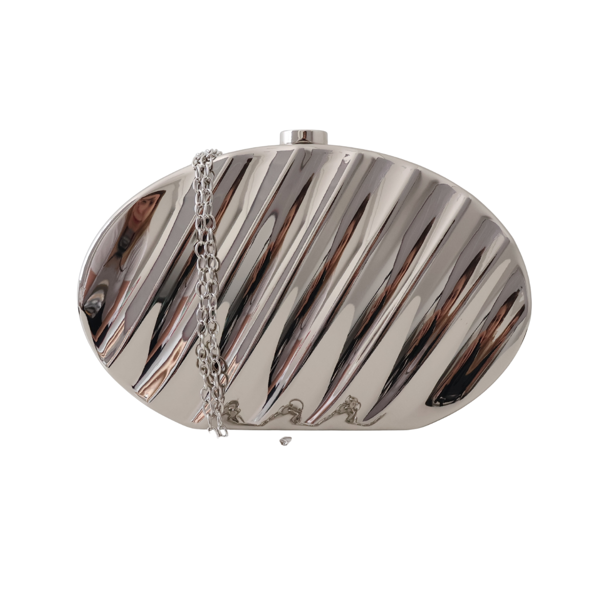 Bolsa de Festa Clutch Metalizada Oval Prata