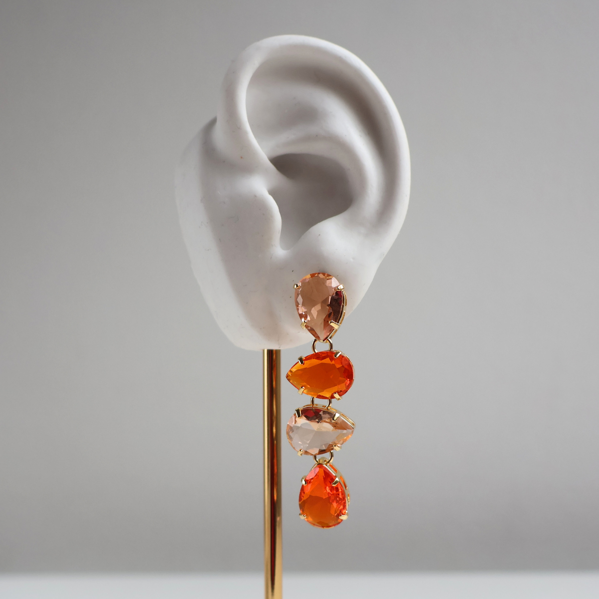 Brinco Dourado e Cristal Laranja e Champagne - Semijoia