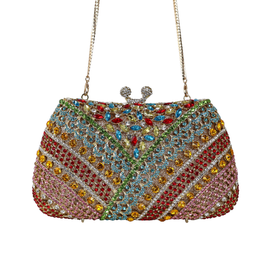 Bolsa Festa Clutch Pedraria Strass Colorida