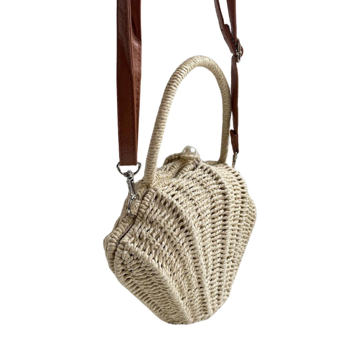 Bolsa de Mão Transversal Concha em Vime Bege Claro