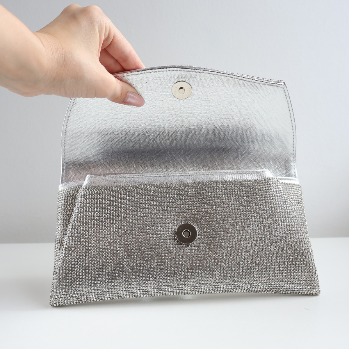 Bolsa Carteira de Festa Clutch Strass Prata