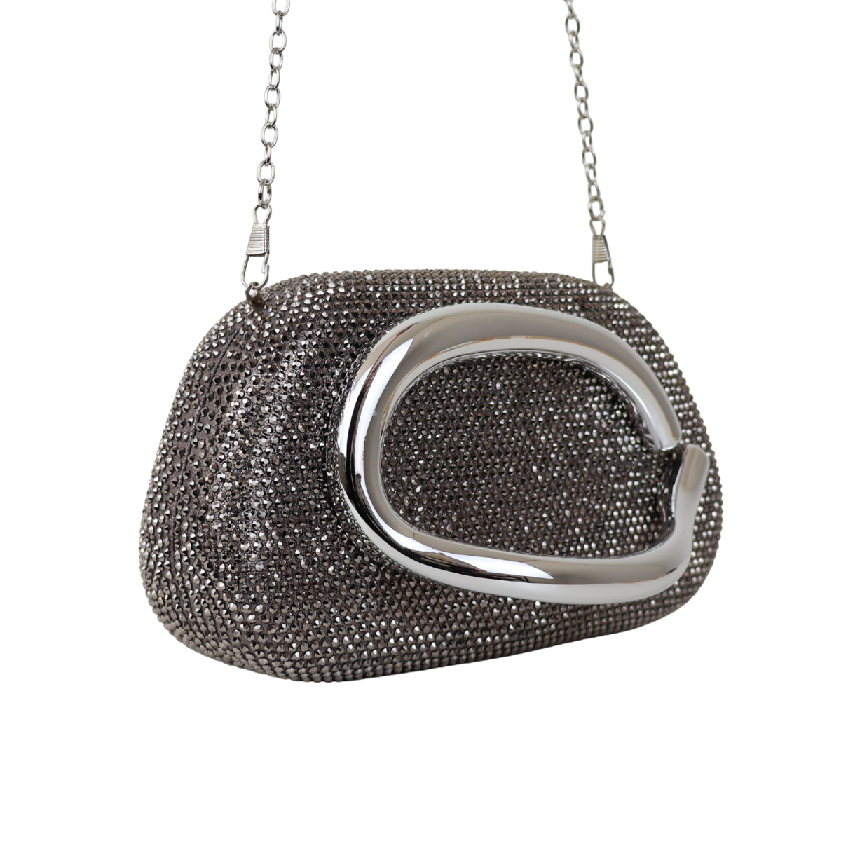 Bolsa Festa Clutch Strass Prata Grafite