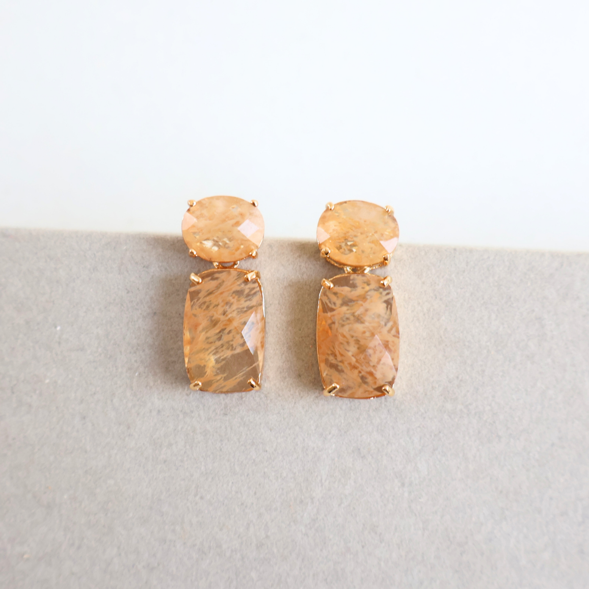 Brinco Dourado e Cristal Fusion Champagne - Semijoia