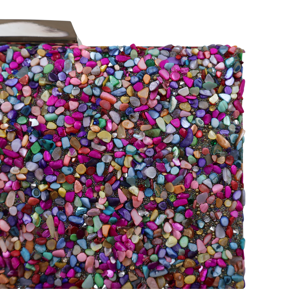 Bolsa de Festa Clutch Pedraria Colorida - Metal Prata