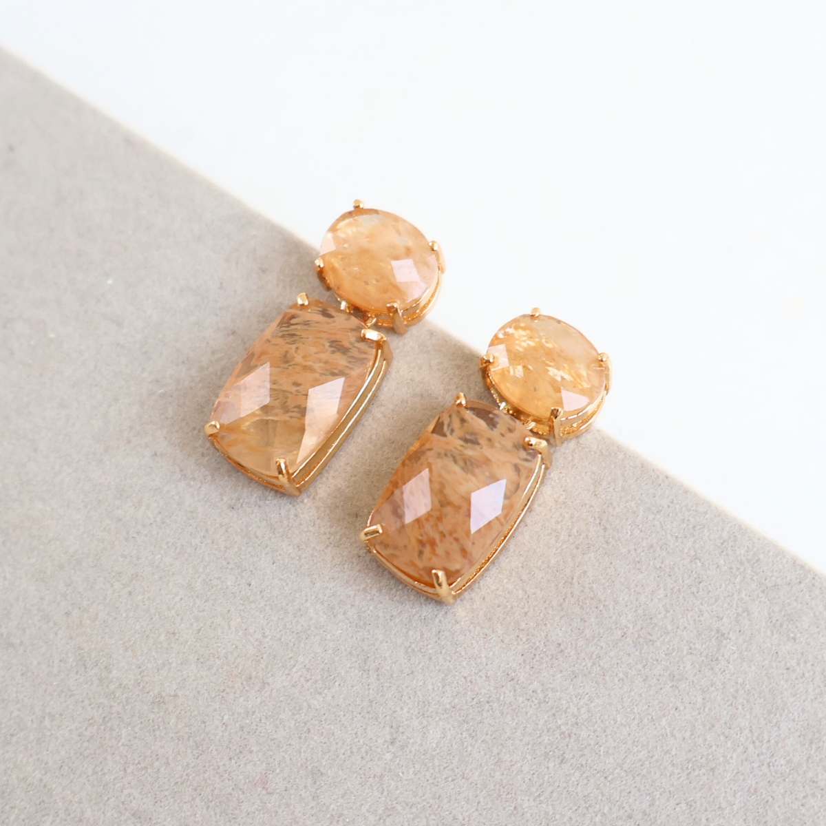 Brinco Dourado e Cristal Fusion Champagne - Semijoia
