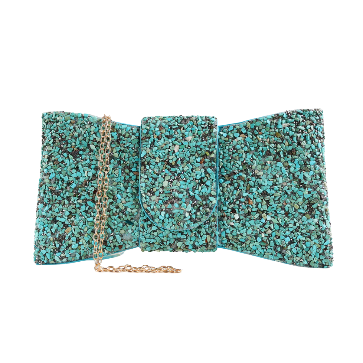 Bolsa Carteira de Festa Clutch Pedraria Turquesa