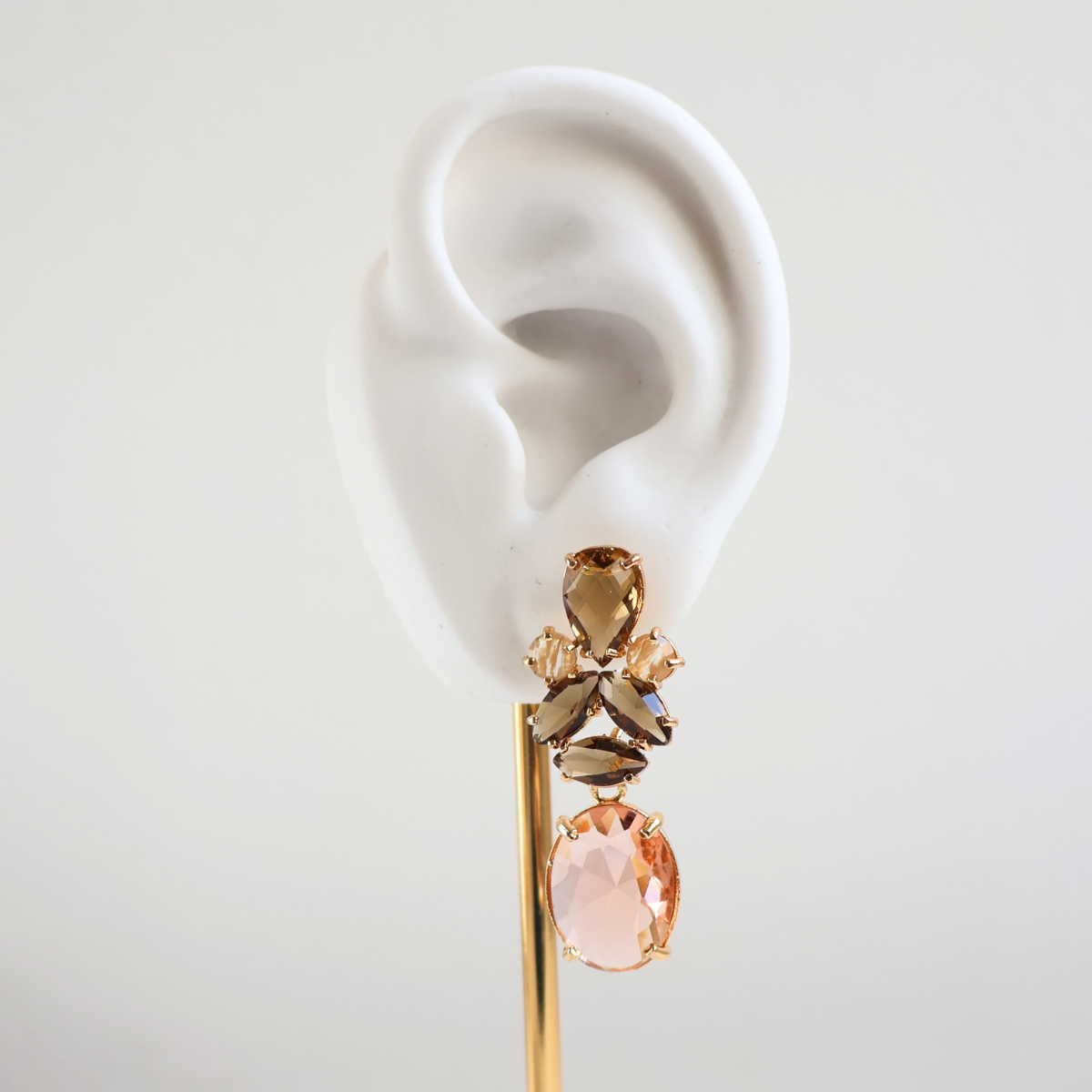 Brinco Dourado e Cristal Champagne e Marrom - Semijoia