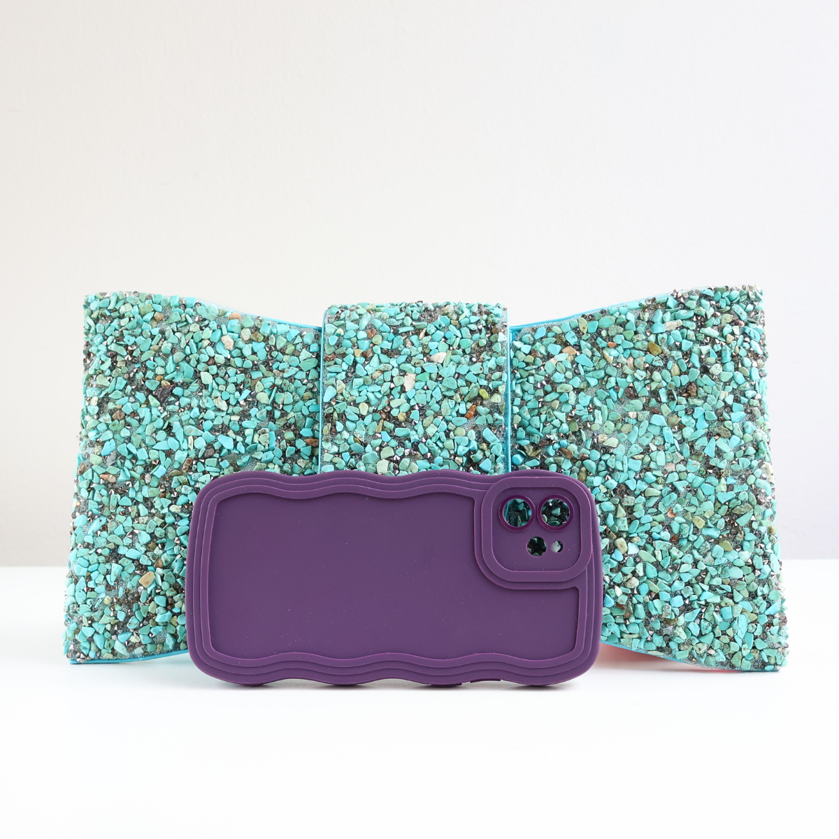 Bolsa Carteira de Festa Clutch Pedraria Turquesa