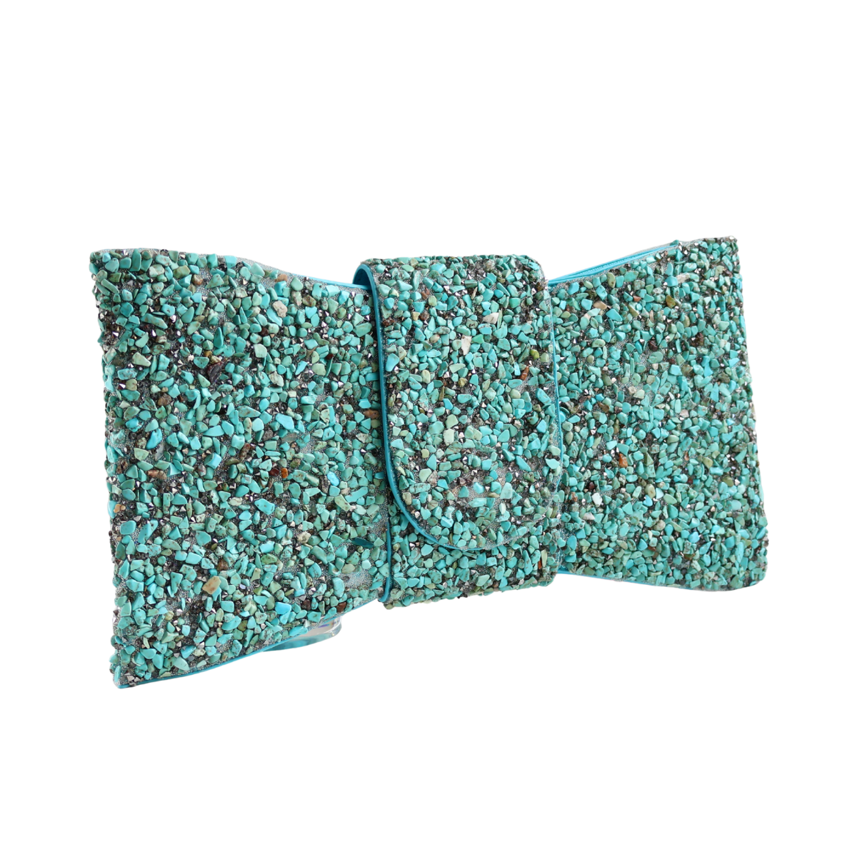 Bolsa Carteira de Festa Clutch Pedraria Turquesa