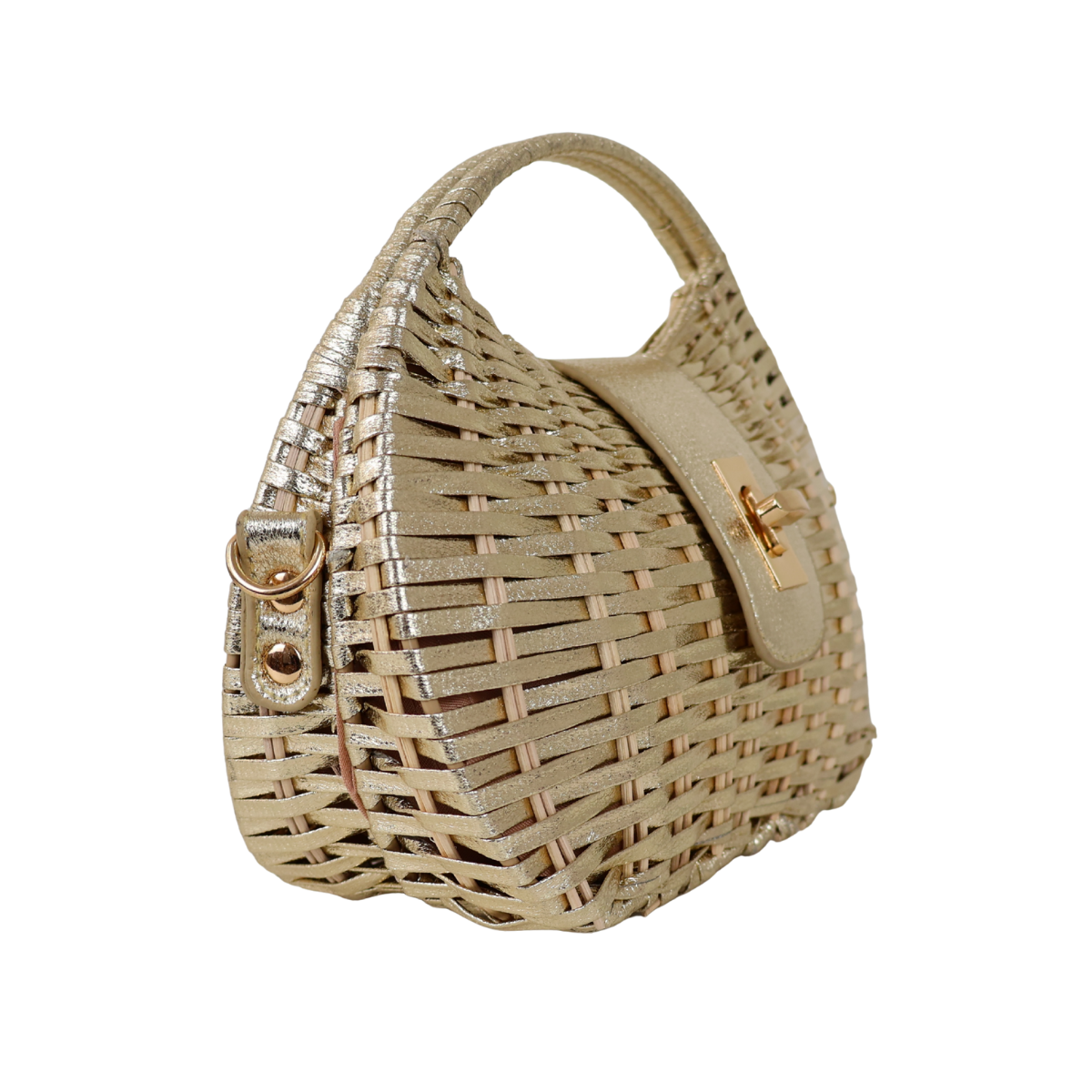 Bolsa de Mão Cesto em Vime Dourada