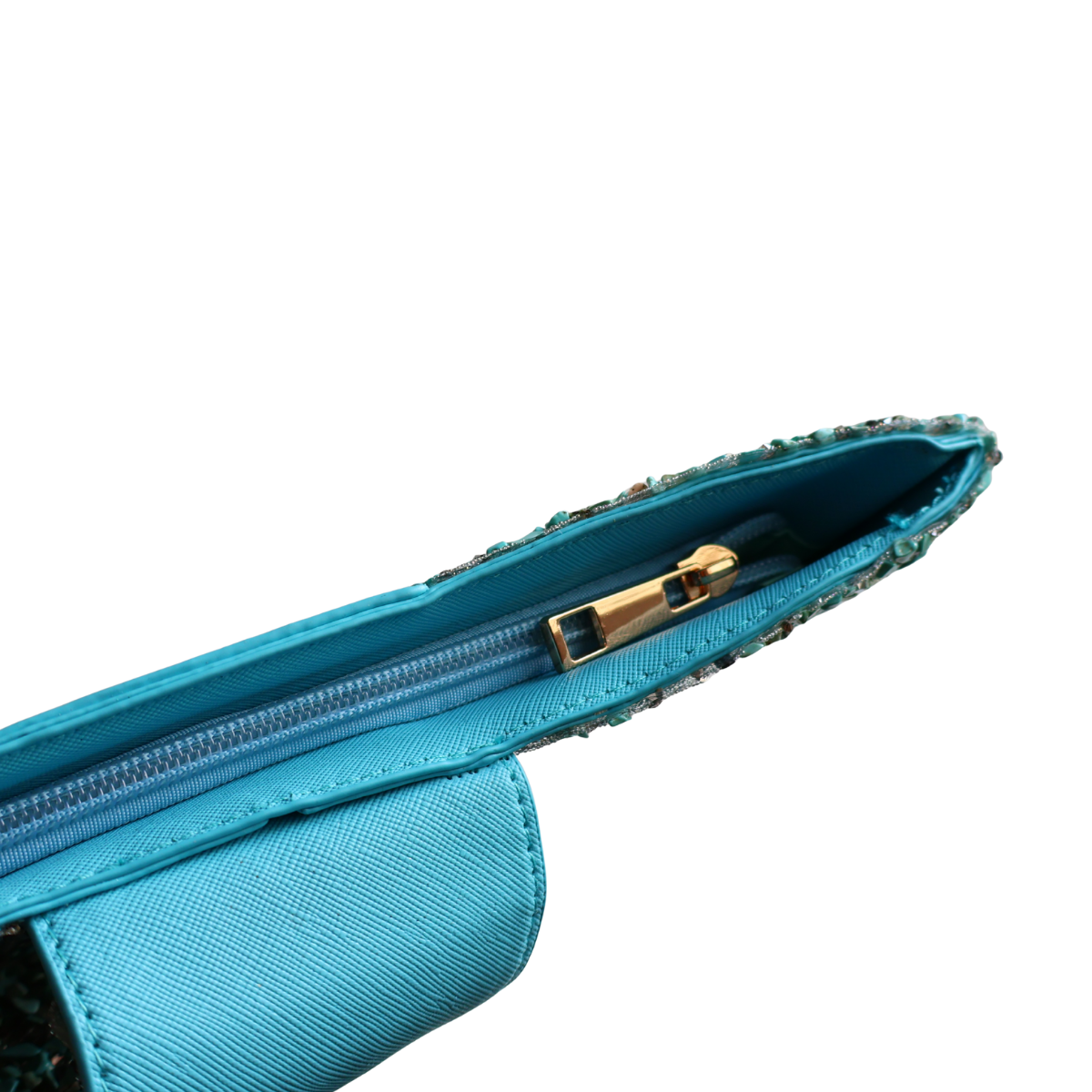 Bolsa Carteira de Festa Clutch Pedraria Turquesa