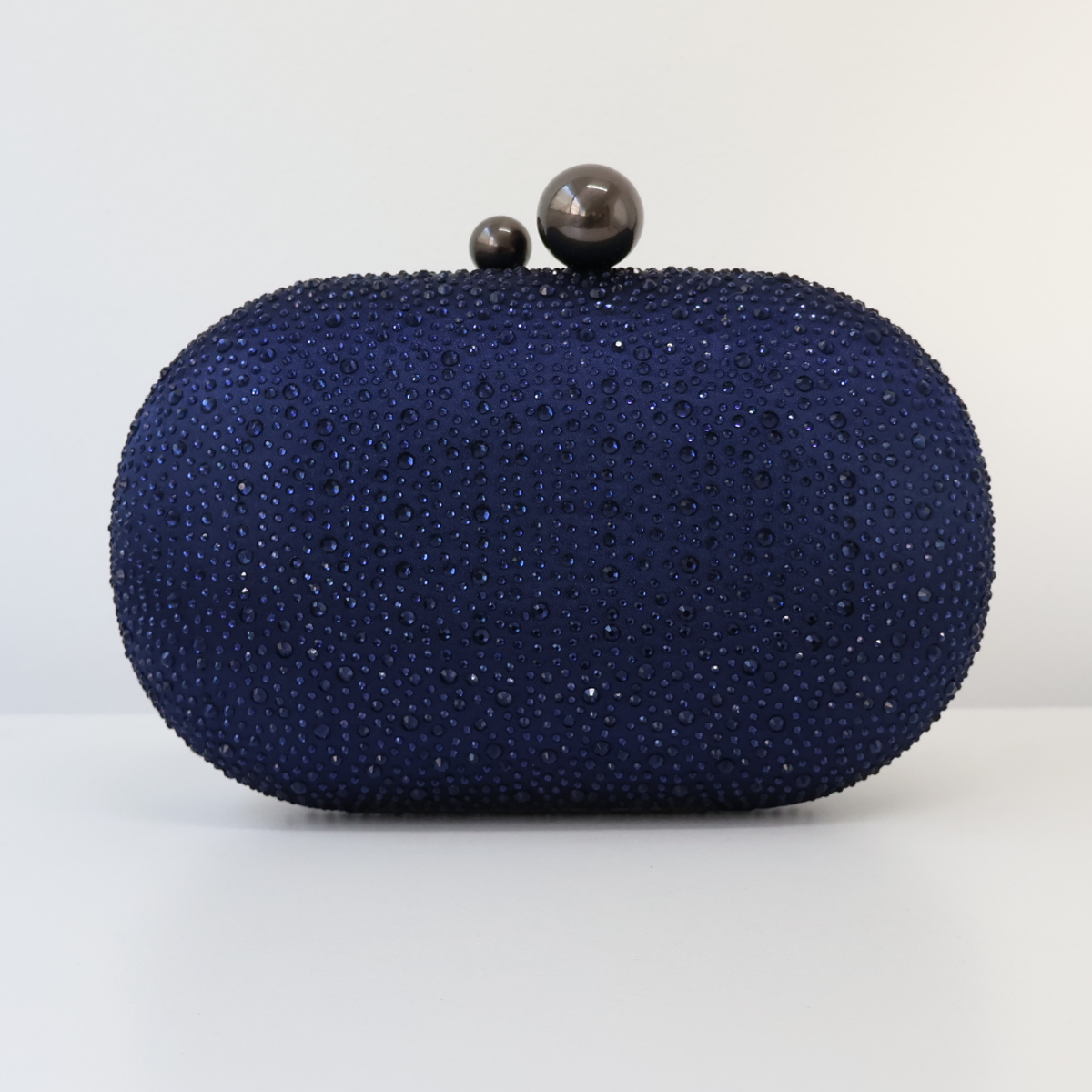 Bolsa Festa Clutch Pedraria Strass Oval Azul Marinho