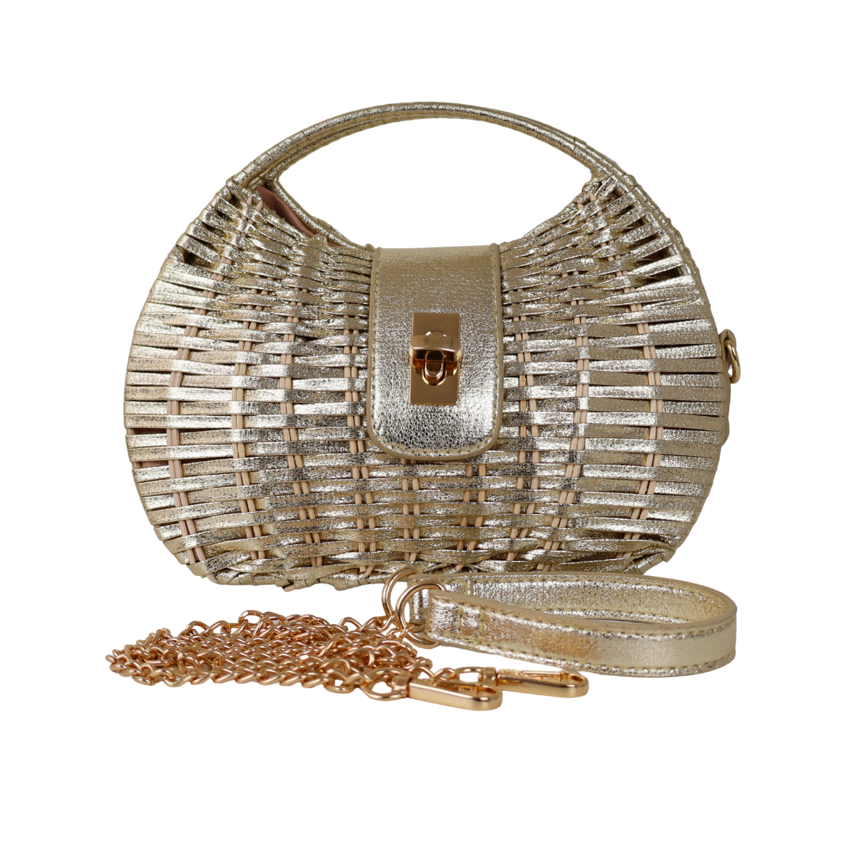 Bolsa de Mão Cesto em Vime Dourada