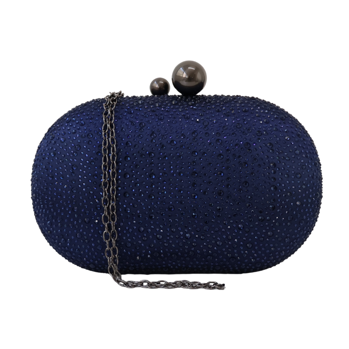 Bolsa Festa Clutch Pedraria Strass Oval Azul Marinho