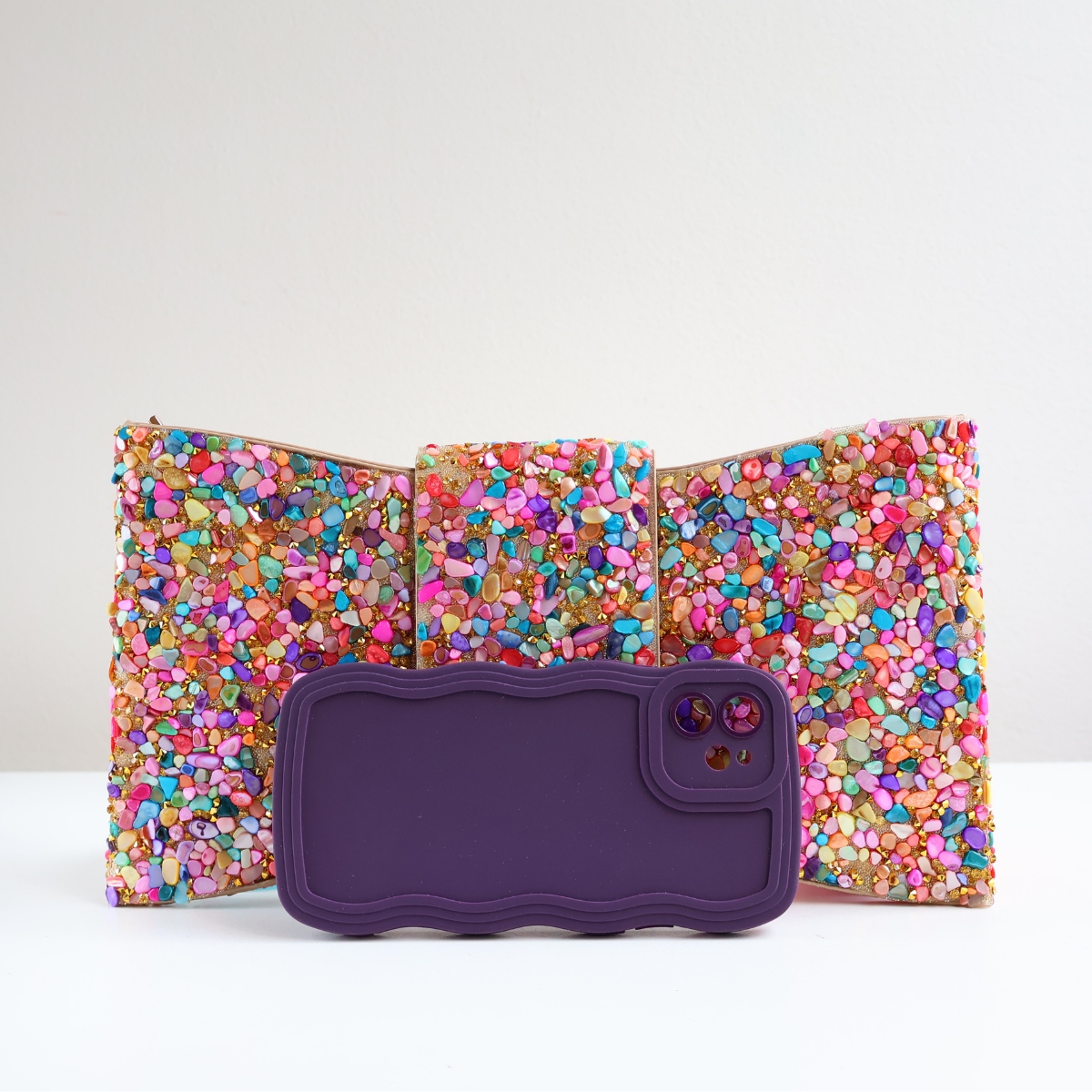 Bolsa Carteira de Festa Clutch Pedraria Colorida