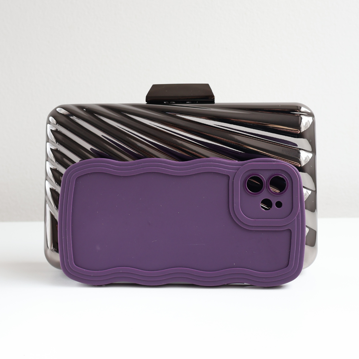 Bolsa de Festa Clutch Prata Grafite Metalizada