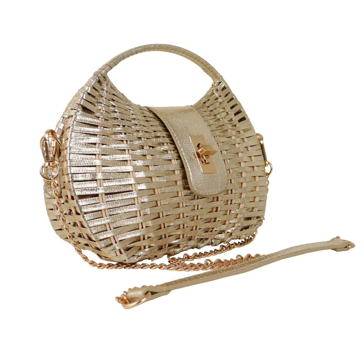 Bolsa de Mão Cesto em Vime Dourada
