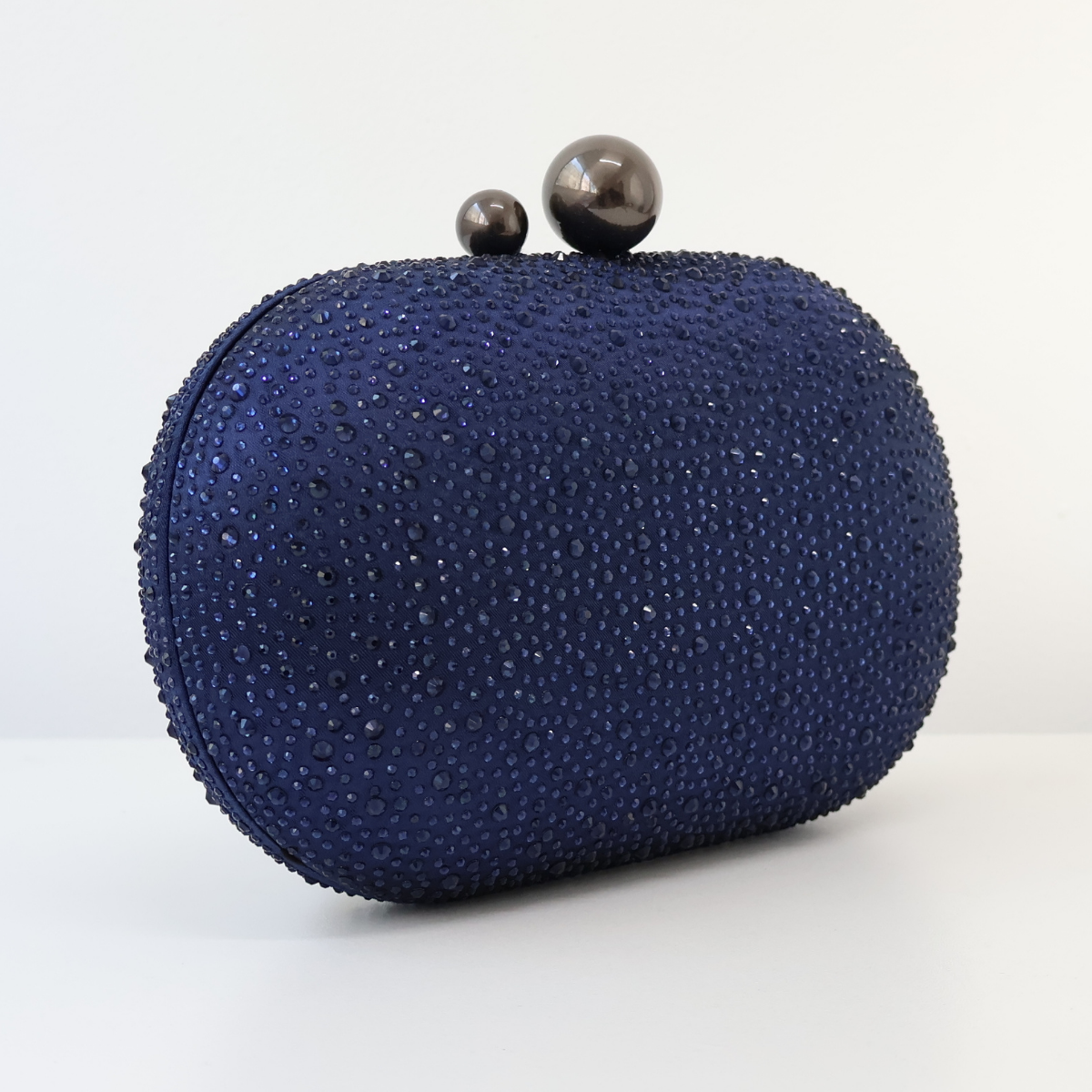 Bolsa Festa Clutch Pedraria Strass Oval Azul Marinho