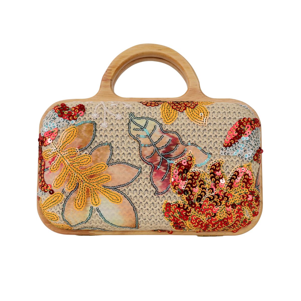 Bolsa de Mão Festa Palha Madeira Bordada Laranja