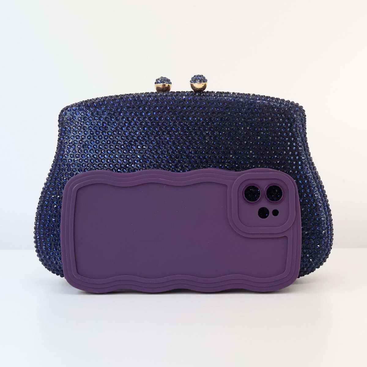 Bolsa Festa Clutch Pedraria Strass Azul Marinho